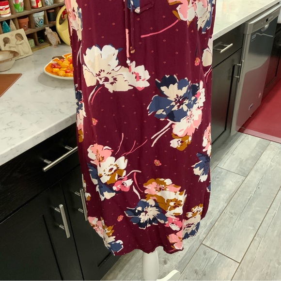 Old Navy Womens Small Dress Shift Burgundy Floral Print V Neck Tie Neckline - Picture 4 of 12